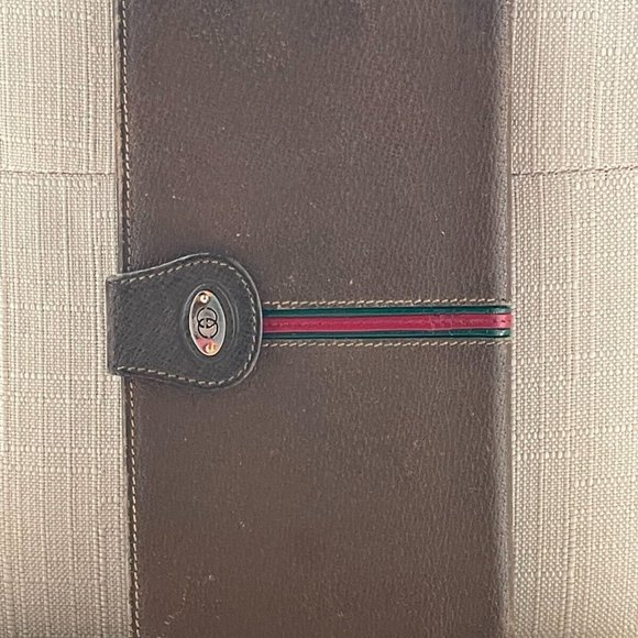 Vintage Gucci Women Wallet Bifold Brown Leather Clutch Purse Made in Italy - Picture 1 of 13